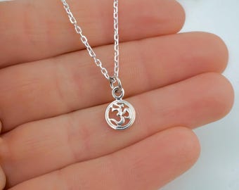 Small Om Symbol Necklace - .925 Sterling Silver Om Necklace - Simple Om Charm Necklace - Hindu Jewelry