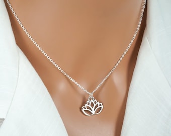 Silver Lotus Necklace - 925 Sterling Silver Zen Jewelry - Lotus Flower Necklace - Spiritual Necklace - Water Lily Necklace, Meditation Gifts