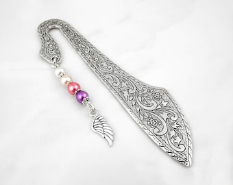 Angel Wing Bookmark - In Memory of Gift - Beaded Metal Tibetan Silver Bookmark - Grief Gift - Memorial Gift Ideas - Sympathy Gift
