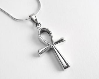 Sterling Silver Ankh Necklace - Egyptian Hieroglyph Jewelry Meaning "Life"