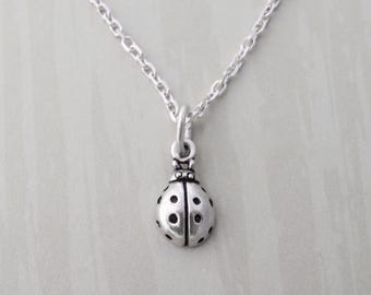 Ladybug Necklace - Tiny Ladybug Charm Pendant - 925 Sterling Silver Jewelry - Little Girls Necklace - Lady Bug Necklace