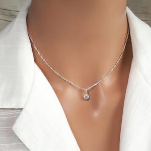 Tiny Circle Necklace - Minimalist Jewelry - Round Cubic Zirconia Dot Charm Necklace 925 Sterling Silver Necklace - Simple Everyday Jewelry