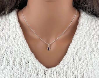 Garnet Marquise Necklace: January Birthstone Charm, 925 Sterling Silver