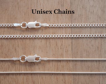 Solid Sterling Silver Unisex Chain, Snake Chain, Curb Chain, Men's Chain, Women's Chain, 1.1 mm - 14, 16, 18, 20, 22, 24 inches