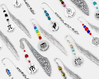 Personalized Teacher Bookmark: Laser Engraved Stainless Steel Charm