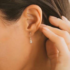 Tiny Teardrop Earrings - Minimalist Jewelry - Cubic Zirconia Tear Drop Charm Earrings - 925 Sterling Silver Earrings - Lever Back Earrings