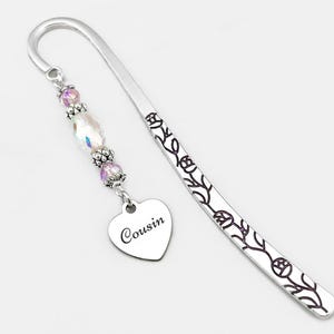 Cousin Bookmark for Cousin Gifts for Cousin Engraved Heart Charm Bookmark Silver Bookmark Cousin Birthday Gift Ideas - Unique Bookmarks