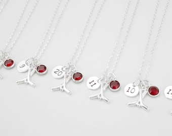 Sterling Silver Hockey Necklace: Personalized Number & Birthstone Charm