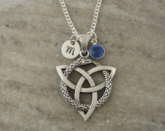 Personalized Ouroboros Snake Necklace - Auryn Necklace - Snake Circle Pendant - Celtic Triquetra Snake Pendant - 925 Sterling Silver Jewelry