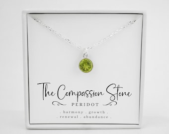 Peridot Necklace: Round Sterling Silver August Birthstone Charm Pendant