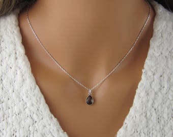 Smoky Quartz Teardrop Necklace - Smokey Topaz Necklace - Natural Quartz Gemstone Charm - 925 Sterling Silver Jewelry - Tear Drop Pendant