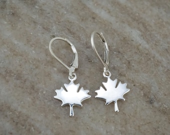 Maple Leaf Earrings - 925 Sterling Silver Lever Back Canada Maple Leaf Charm Earrings - Canadian Earrings - Maple Leaf Jewelry