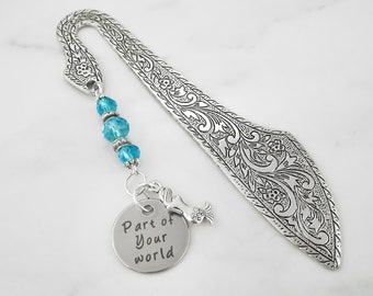 The Little Mermaid Bookmark - Part of Your World Bookmark - Tibetan Silver Bookmark - Beaded Mermaid Charm Bookmark - Mermaid Gifts