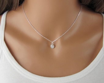 Moonstone Necklace - Round 9 mm Gemstone Charm - 925 Sterling Silver Jewelry - Rolo, Rope, Snake, Curb, Anchor Chain
