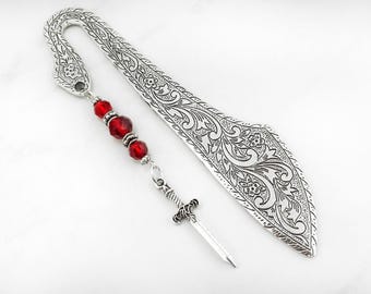 Sword Bookmark - Silver Sword Charm Bookmark, Forged Sword Bookmark, Fantasy Gifts, Mythical Gifts, Weapon Beaded Bookmark, Gifts for Boys