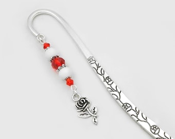 Rose Bookmark: Tibetan Silver Beaded Flower Charm Book Marker