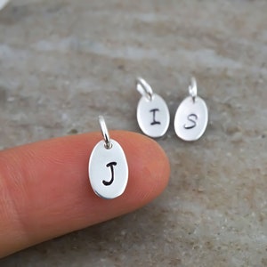Add a Personalized Oval Initial Charm, Letter Charm - Handstamped Charm - 925 Sterling Silver - Small Alphabet Charms