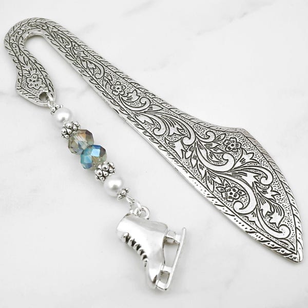 Ice Skate Bookmark: Beaded Metal Figure Skating Gifts