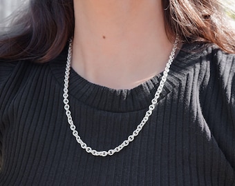 Thick Sterling Silver Chain Necklace, Bracelet or Anklet: 5.2 x 4.5mm Cable Chain for Men or Women