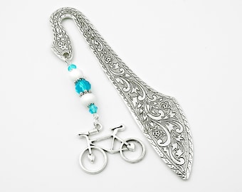 Bike Bookmark - Cyclist Gift - Bicycle Bookmark - Silver Bicycle Charm Beaded Bookmark, Metal Book Marker, Bicycle Stationary, Bicycle GIfts