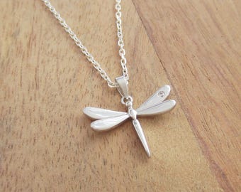 Dragonfly Necklace - 925 Sterling Silver Jewelry - Clear Cubic Zirconia Rhinestone - Dragonfly Pendant - Dragonfly Jewelry