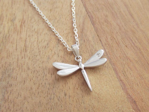 Dragonfly Necklace - 925 Sterling Silver Jewelry - Clear Cubic Zirconia Rhinestone - Dragonfly Pendant - Dragonfly Jewelry