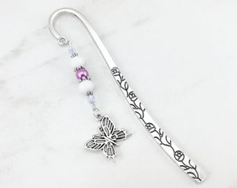 Butterfly Charm Bookmark: Beaded Silver Insect Gifts