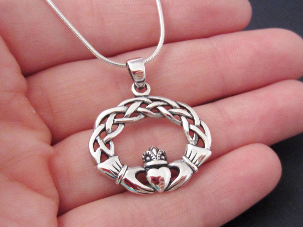 Claddagh Necklace Unisex 925 Sterling Silver Jewelry Irish