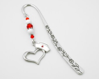Nurse Bookmark - Registered Nurse Gift Ideas for Nurses, Metal Bookmark, Nursing Gifts, Nurse Heart Charm Bookmark, Nursing Student Gifts