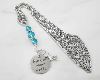 Little Mermaid Bookmark: "Part of Your World" Charm, Beaded Bookmarker