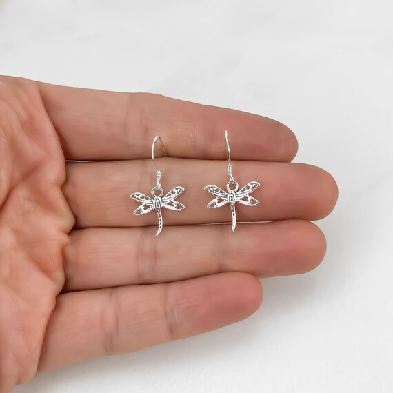 Silver dragonfly earrings discount