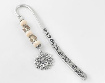 Sunflower Bookmark - Tibetan Silver Bookmark Stationary - Teacher Gifts - Sun Flower Charm Gifts