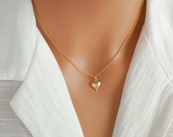 Gold Heart Necklace - Thin Gold Filled Heart Charm Necklace, Small 14k Gold Filled Heart Necklace, Girlfriend Necklace - LAST CHANCE