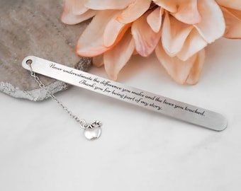 Custom Quote Bookmark - Custom Teacher Thank You Gift - Stainless Steel Engraved Charm Bookmark - Bookmark Personalized with Any Message