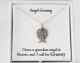 Angel Granny - Grandma Memorial Gift  - Angel Wings Necklace - 925 Sterling Silver Grief Jewelry - Folded Wings Pendant