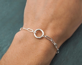 925 Sterling Silver Paperclip Chain Charm Holder Bracelet, Anklet or Necklace - Hinge Clasp Charm Keeper Pendant