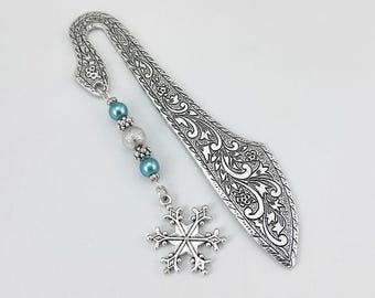 Snowflake Bookmark: Beaded Winter Stationary, Christmas Stocking Stuffer Gifts