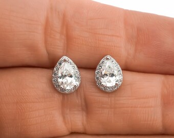 Cubic Zirconia Teardrop Stud Earrings - Sparky Earrings - Teardrop CZ Studs -  925 Sterling Silver Jewelry - Wedding Earrings - LAST CHANCE