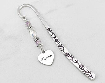 Nonna Bookmark - Nona Bookmark - Nonna Gifts - Unique Beaded Bookmark - Custom Engraved Name for Italian Grandma Gifts - Nonna Heart Charm