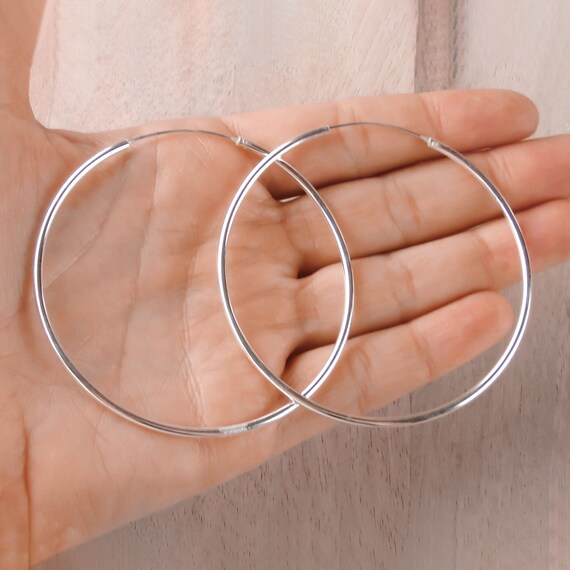 Large Hoop Earrings 925 Sterling Silver Jewelry Plain Hoops Silver Hoops 65mm 2.5 inches Etsy