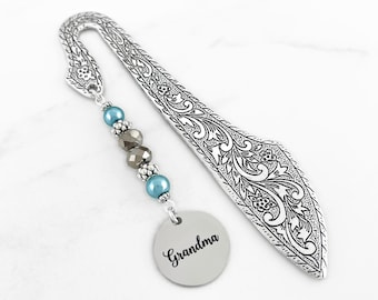 Personalized Grandma Bookmark: Engraved Charm, Beaded Bookmarker