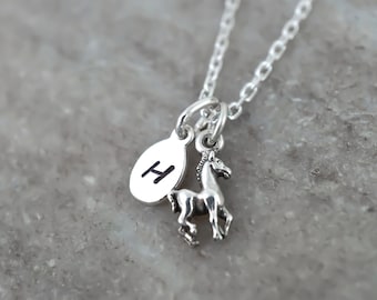 Small Horse Necklace - Personalized Initial Charm - 925 Sterling Silver Jewelry
