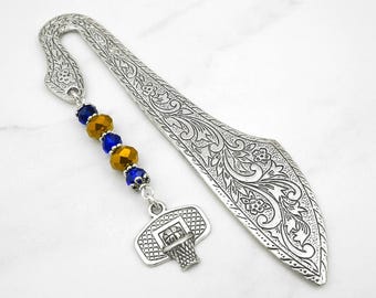 Basketball Bookmark for Basketball Coach Gifts Basketball Hoop Charm Bookmark for Basketball Team Gifts Beaded Metal Book Marker Sports Team
