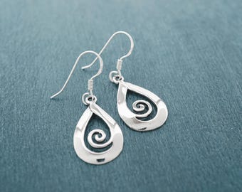 Teardrop Nautilus Shell Earrings: Unique 925 Sterling Silver Spiral Swirl Jewelry
