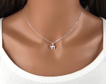 Chai Necklace - Jewish Jewelry - 925 Sterling Silver Jewelry - Small Hebrew Necklace - Chai Charm Pendant
