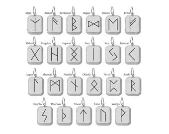 Ancient Rune Charm Pendant: Laser Engraved Silver or Gold Stainless Steel