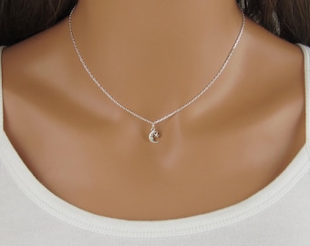 Tiny Moon and Star Necklace - Small Crescent Moon Face Charm Pendant - Star and Moon Jewelry - 925 Sterling Silver Dangly Necklace