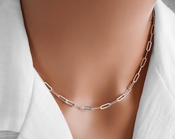 Paperclip Chain - 925 Sterling Silver Paper Clip Necklace - Necklace Chain with Extender - Finished Chain
