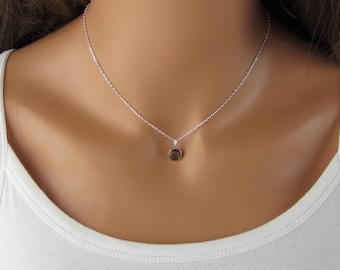 Smoky Quartz Necklace - Round 9 mm Gemstone Charm - 925 Sterling Silver Jewelry - Genuine Smoky Quartz