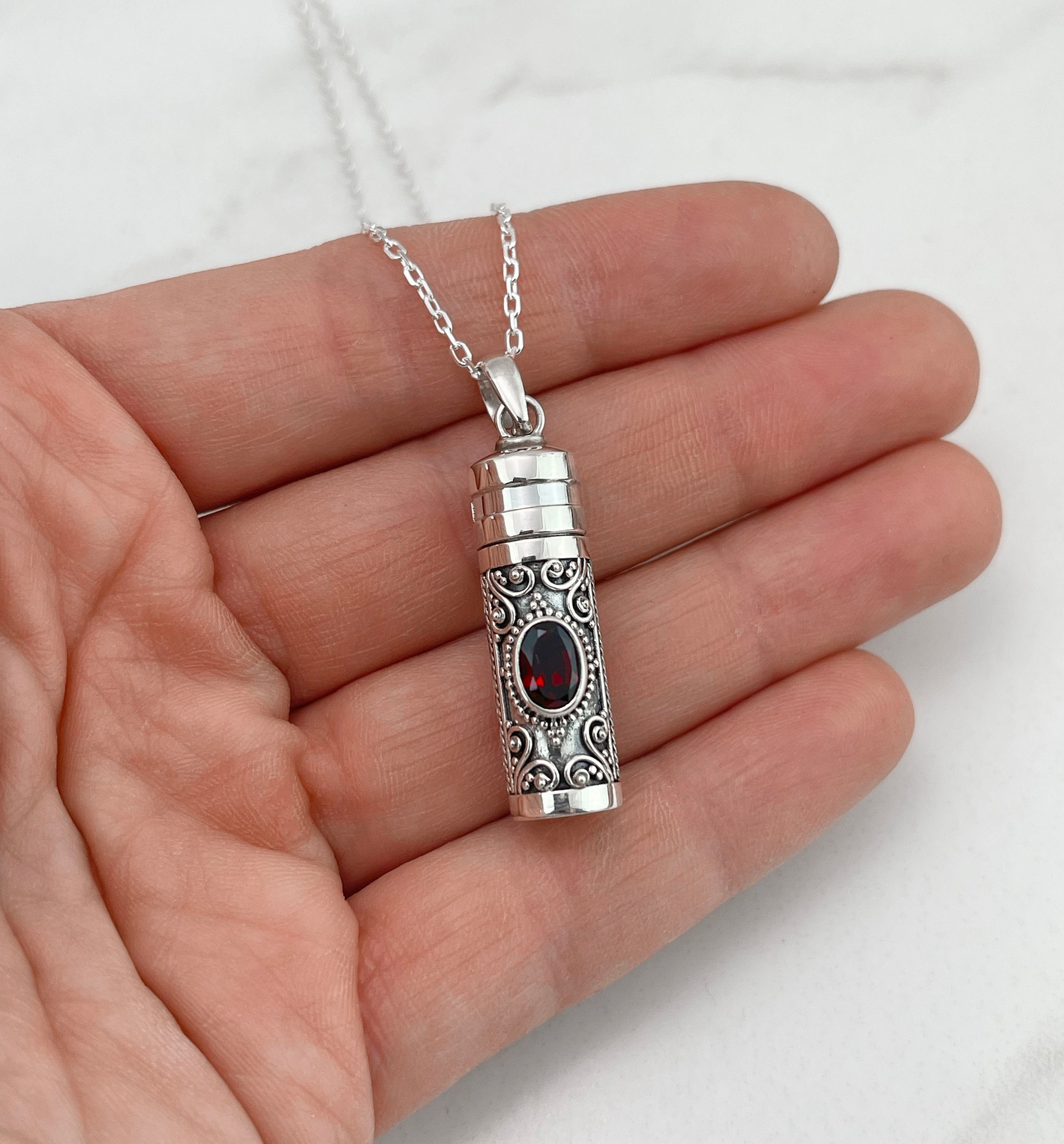 Sterling Silver Prayer Tube Necklace Gemstone Tube Necklace 